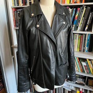 Barney's Black Leather Moto Jacket